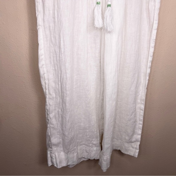 Medium Cynthia Rowley Pure Linen Pants White Wide Leg Drawstring Waist Neutral - Picture 9 of 11